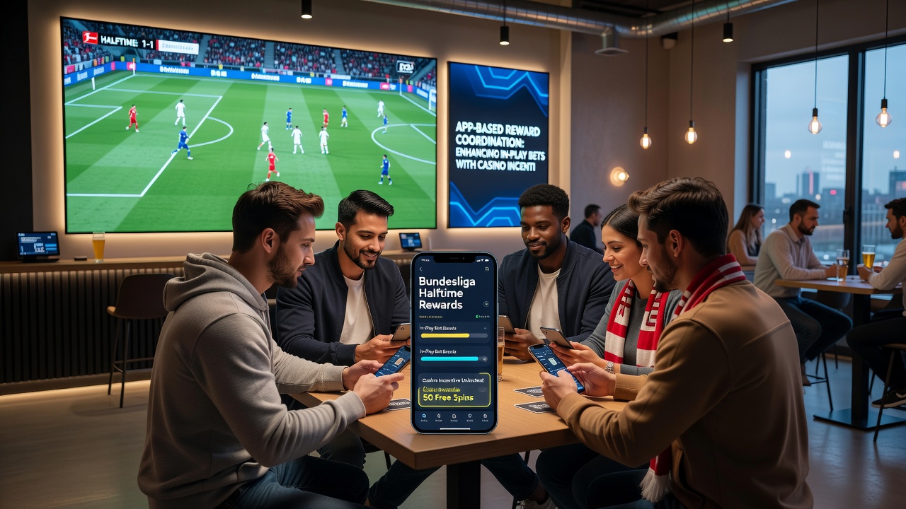 Diagramm zur Koordination von App-Rewards und In-Play-Bets mit Casino-Incentives während Bundesliga-Halbzeit