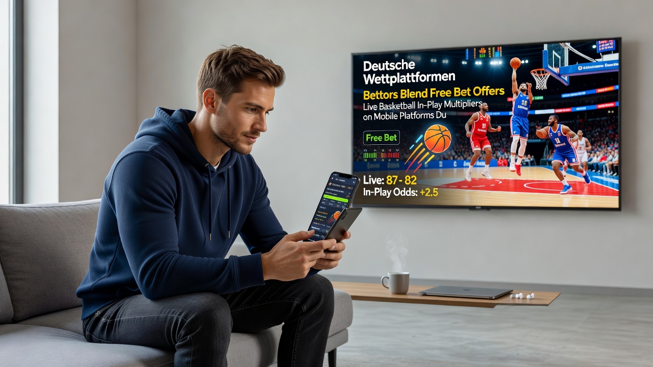 Beispiel einer mobilen Basketball-Wettansicht mit In-Play-Multiplikatoren und Free-Bet-Integration
